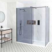 Douche italienne d’angle verre fumé – Receveur de douche – Paroi de retour pivotante en option – Choix de tailles – Nox-Luna