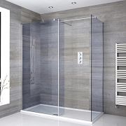 Douche italienne d’angle verre fumé – Receveur de douche – Paroi de retour pivotante en option – Choix de tailles – Portland-Luna