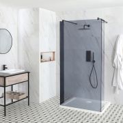 Douche italienne en îlot verre fumé – Receveur de douche – Parois de retour pivotantes en option – Choix de tailles – Nox-Luna