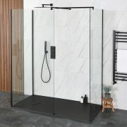 Douche italienne à 3 parois – Noir – Receveur de douche à effet texturé – Choix de tailles – Nox