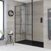 Douche italienne moderne avec verrière et receveur à effet texturé – Choix de tailles - Barq