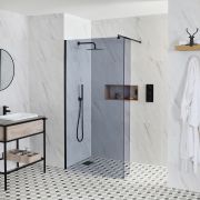 Douche italienne verre fumé – Paroi de retour pivotante – Tailles multiples – Choix de caniveau – Nox-Luna