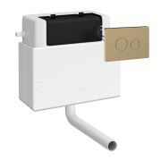 Réservoir encastrable pneumatique pour WC à poser – Vanne latérale – Avec plaque de déclenchement double carrée laiton brossé – Hudson Reed