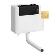 Réservoir encastrable et facile d’accès pour WC à poser – Vanne basse – Avec plaque de déclenchement double carrée laiton brossé – Hudson Reed