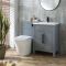 Meuble lavabo rétro avec lavabo – 61,5 cm – Gris clair – Avec meuble WC et cuvette à poser Alswear – Choix de poignées – Warwick