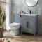 Meuble lavabo rétro avec lavabo – 61,5 cm – Gris clair – Avec meuble WC et cuvette à poser Sandford – Choix de poignées – Warwick