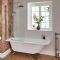 Baignoire semi-îlot rétro d’angle avec pare-baignoire – Blanc – 168,5 cm x 75 cm – Pieds or brossé – Option d’angle droit ou gauche - Legend