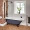 Baignoire semi-îlot rétro d’angle avec pare-baignoire – Gris pierre – 168,5 cm x 75 cm – Choix de pieds – Option d’angle droit ou gauche – Elton