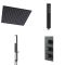 Kit de douche thermostatique avec pommeau encastrable et kit douchette sur rampe – Noir mat – 2 fonctions – Preto
