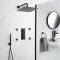Kit de douche thermostatique avec mitigeur avec inverseur, pommeau carré, douchette et buses hydromassantes – 3 fonctions – Noir – Nox