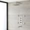 Mitigeur Thermostatique - Pommeau 20 x 20 cm - Buses hydromassantes & Bec verseur baignoire - Nickel brossé - Harting