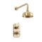 Kit de douche thermostatique rétro – 1 fonction - Pommeau rond Ø 15.5 cm et bras mural – Or satiné – Elizabeth