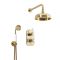 Kit de douche thermostatique rétro – 2 fonctions - Pommeau rond Ø 20.5 cm et douchette – Or satiné – Elizabeth