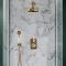 Kit de douche thermostatique rétro – 2 fonctions - Pommeau rond Ø 20.5 cm et douchette – Or satiné – Elizabeth