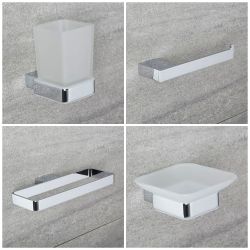 Ensemble de 4 Accessoires de Salle de Bains Kubix - Alliage de Zinc - Finition Chromée