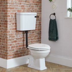 Cuvette WC rétro blanche avec réservoir semi-bas et abattant – Choix de finitions du kit pour chasse d’eau - Richmond