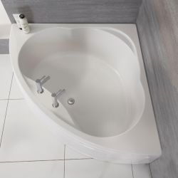 Baignoire d’angle moderne avec tablier – Blanc – 120 cm x 120 cm - Belstone
