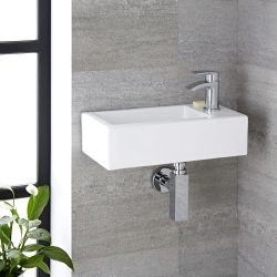Lave-main suspendu moderne – Blanc – 45 cm x 25 cm (1 trou) - Sandford