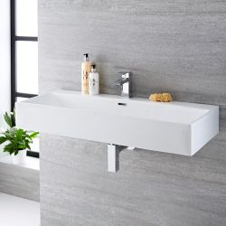 Vasque suspendue moderne – Blanc – 100 cm x 42 cm (1 trou) - Sandford