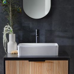 Vasque rectangulaire aux bords cannelés – Blanc – 50 cm x 34 cm – Non pré-percée – Florence