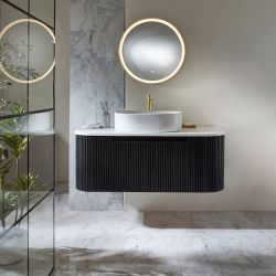 Meuble de salle de bain incurvé et cannelé suspendu – Choix de tailles, de finitions et de vasques – Chalton