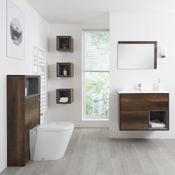 Meuble Lavabo 46.5x81cm - Niche 30cm - Miroir & Pack WC - Hoxton Chêne Foncé