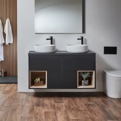 Meuble double vasque suspendu - Avec niches - 120 cm – Choix de finitions, vasque et lumières LED en option – Hoxton