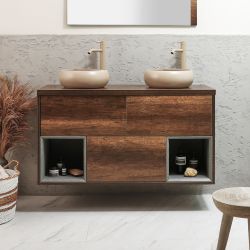 Meuble sous lavabo suspendu avec vasques - 120 cm - Choix de finitions, de vasques et lumières LED en option - Hoxton