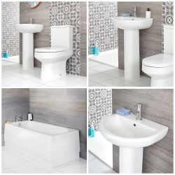 Ensemble salle de bain - Baignoire rectangulaire, pack WC & lavabo sur colonne - Covelly