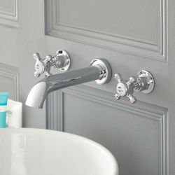 Hudson Reed Elizabeth - Mélangeur lavabo mural rétro à 3 trous - Commandes croisillons - Choix de finitions