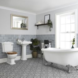 Ensemble salle de bain avec baignoire îlot, WC et lavabo sur colonne - Legend
