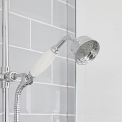 Kit de douche thermostatique à double fonctions avec inverseur – Kit douchette sur rampe - Bec verseur baignoire – Chromé et blanc - Elizabeth