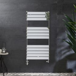 Sèche-serviettes mixte plat - Chromé - Avec élément électrique, robinets de radiateur - Choix de tailles et de cache-câble - Lustro
