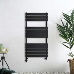 Sèche-serviettes mixte plat - Noir - Avec élément électrique, robinets de radiateur - Choix de tailles et de cache-câble - Lustro