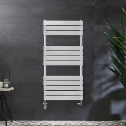 Sèche-serviettes mixte plat - Blanc - Avec élément électrique, robinets de radiateur - Choix de tailles et de cache-câble - Lustro