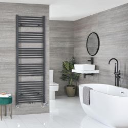Sèche-serviettes mixte plat - Anthracite - Avec élément électrique, robinets de radiateur et adaptateur - Choix de tailles - Neva