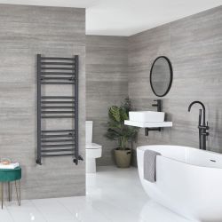 Sèche-serviettes mixte incurvé - Anthracite - Avec élément électrique, robinets de radiateur et adaptateur - Choix de tailles - Artle