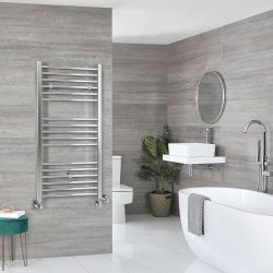 Sèche-serviettes mixte plat - Chromé - Avec élément électrique, robinets de radiateur et adaptateur - Choix de tailles - Kent