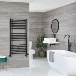 Sèche-serviettes mixte plat - Noir - Avec élément électrique, robinets de radiateur et adaptateur - Choix de tailles - Nox