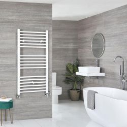 Sèche-serviettes mixte plat - Blanc - Avec élément électrique, robinets de radiateur et adaptateur - Choix de tailles - Kent