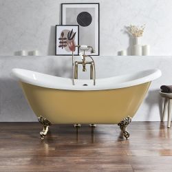 Baignoire îlot à double dos rétro – 175 cm x 73 cm – Choix de couleurs et de finition des pieds – Legend