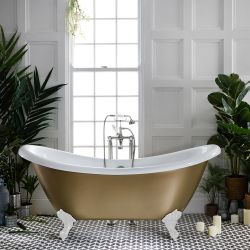 Baignoire îlot à double dos rétro – 175 cm x 73 cm – Choix de couleurs métalliques et de finitions des pieds – Legend