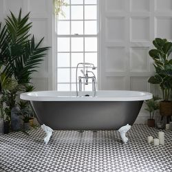 Baignoire îlot rétro à bord roulé – 178 cm x 82,5 cm – Choix de couleurs métalliques et de finitions des pieds – Legend