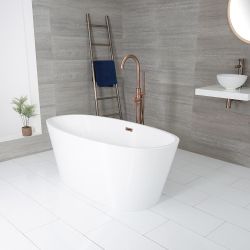 Baignoire îlot moderne ovale – Blanc – 159,5 cm x 74 cm – Choix de finition du trop-plein – Ashbury
