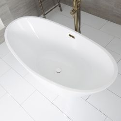 Baignoire îlot moderne ovale – Blanc – 157 cm x 78,5 cm – Choix de finition du trop-plein – Ashbury