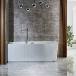 Baignoire semi-îlot d’angle cannelée – 170 cm x 80 cm – Choix de finition du trop-plein et option d’angle droit ou gauche - Florence