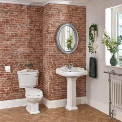 Pack WC et lavabo sur colonne rétro - 1 trou – Blanc - Windsor