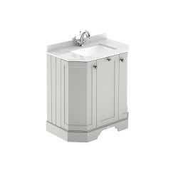 Meuble de salle de bain rétro – Avec plan de travail en marbre blanc – 77 cm – Choix de finitions et de vasques – Old London