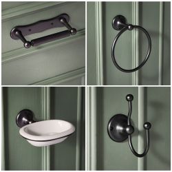Pack d’accessoires pour salle de bain rétro – 4 pièces – Noir - Elizabeth