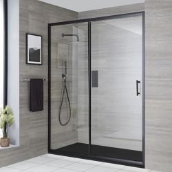 Porte de douche coulissante avec receveur – Noir – Tailles multiples - Nox